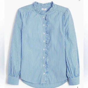 J. Crew Ruffle-placket button-up top striped Size Small NWT